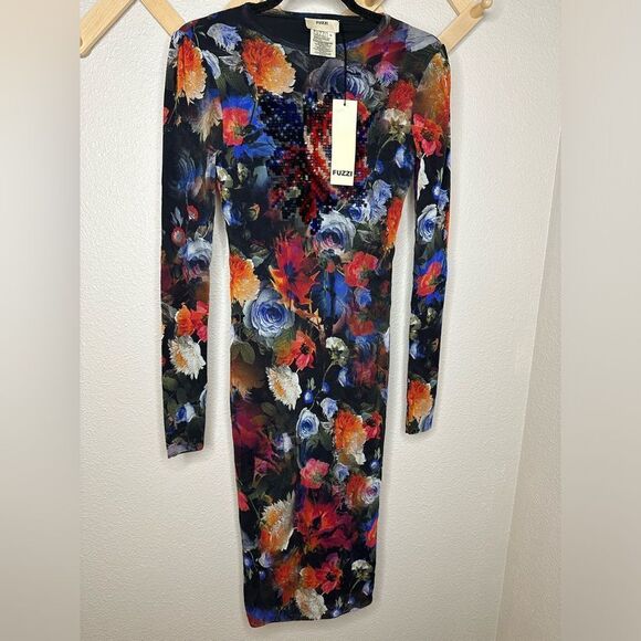 Fuzzi Embroidered Dress Deep Floral Sz L NWT - Picture 3 of 10